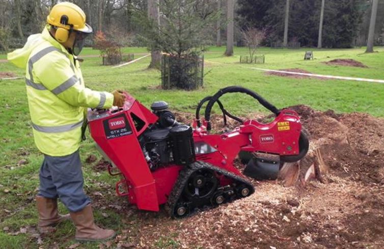 removing a tree stump with a stump grinder